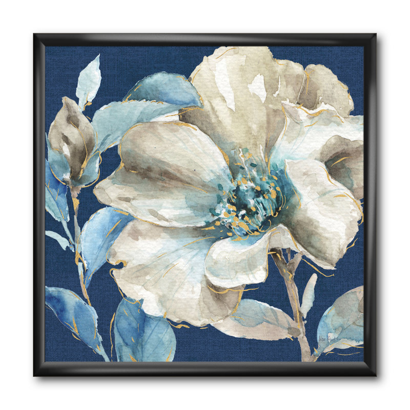 Indigold Watercolor Flower I - reproduction d'art sur toile encadrée, H 30 po x l 30 po x P 1 po, Cadre noir
