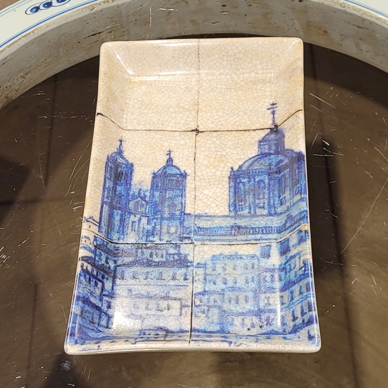 Porcelain Tray in Azure Village Pattern