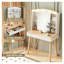 Petit bureau de meuble-lavabo avec miroir lumineux, 3 modes d'éclairage couleur et miroir coulissant, ensemble de coiffeuse avec de grands tiroirs de rangement pour la chambre à coucher, coiffeuse à maquillage blanche
