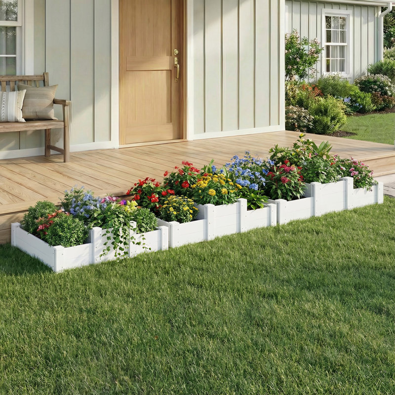 Ensemble de boîte à fleurs blanche 12 po x l 35 po avec jardin surélevé en PVC, 3