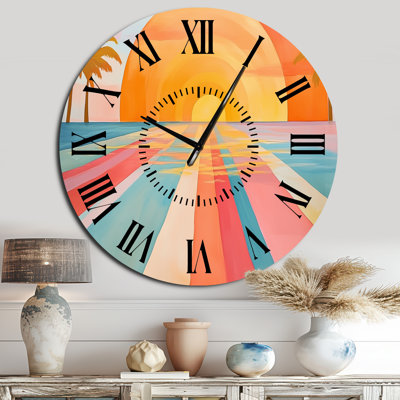 Paradis au coucher du soleil - Horloge murale tropicale en métal silencieux