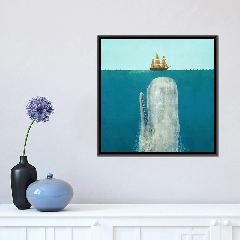 «The Whale Square» par Terry Fan, Toile avec cadre noir, H 18 po x l 18 po x 1,5 po