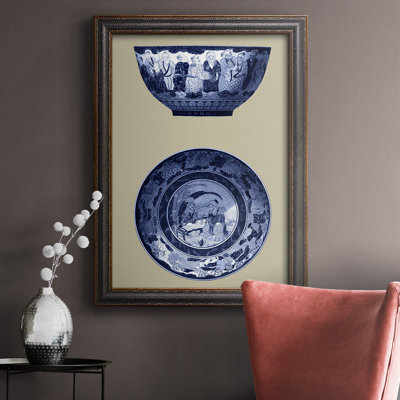 Porcelaine en toile encadrée bleue et blanche de qualité supérieure - prête à être accrochée
