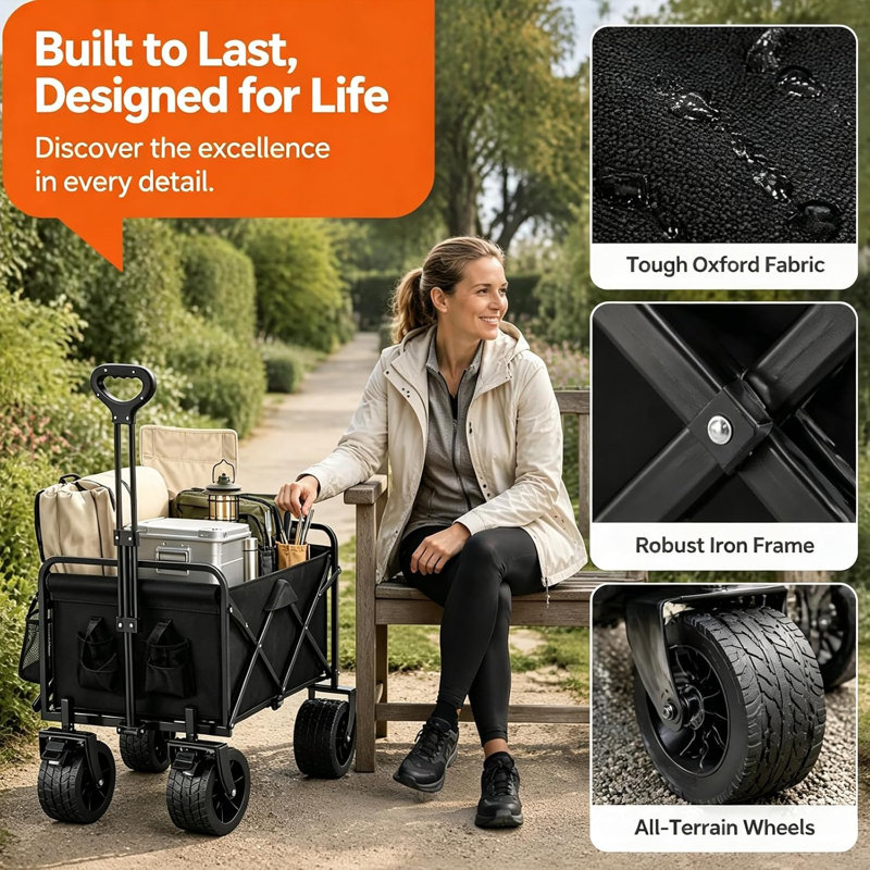 150L Festival Trolley Folding Camping Cart, Heavy Duty Beach Wagon