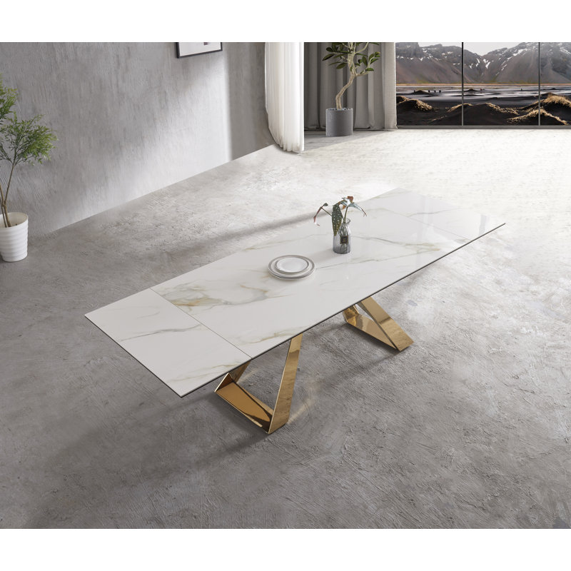 Geneviene 35 " Extendable Rectangular Granite Top Dining Table
