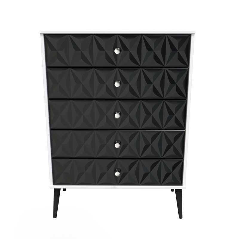 Fully Assembled Herland 5 - Drawer Chest of Drawers, Deep Black/White