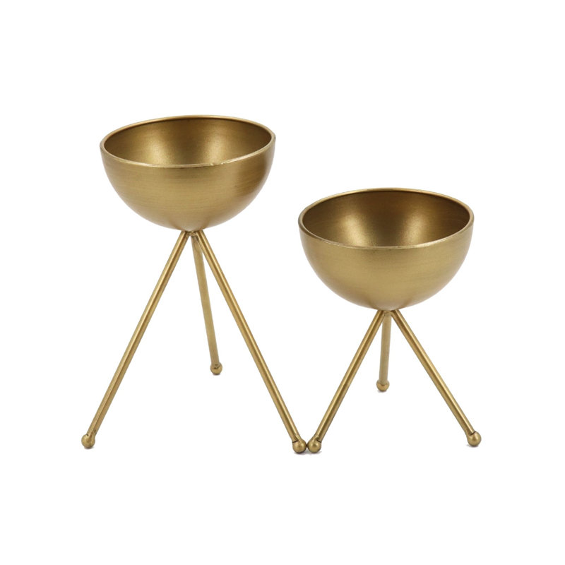 Ensemble de 2 pots à fleurs en métal et or 10 po