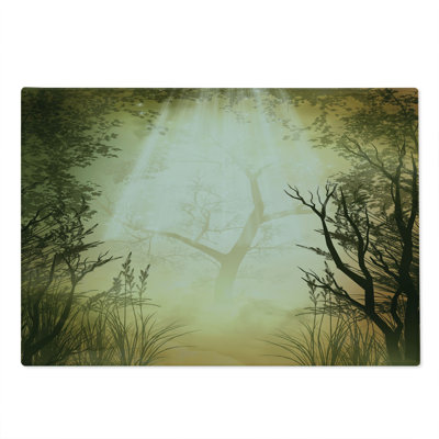 Ambesonne Forest Cutting Board Large Size Misty Spot Deep Sunbeams Pale Yellow and Black