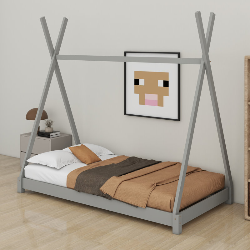 Lit plateforme simple avec structure triangulaire, Gris