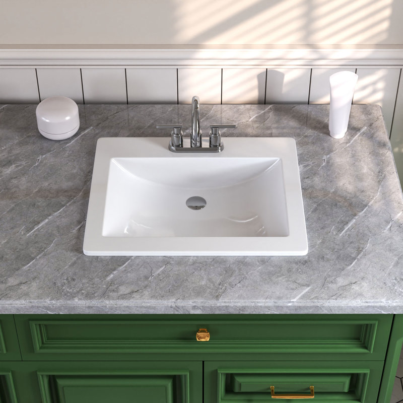 Lavabo de salle de bain rectangulaire encastré en porcelaine vitrifiée blanche 21 "x 18" avec trop-plein