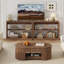 Console de 43 po en bois à bord arrondi, table de canapé à 3 niveaux avec tablettes de rangement ouvertes, table d'entrée moderne pour le salon, le couloir, le vestibule-127917263