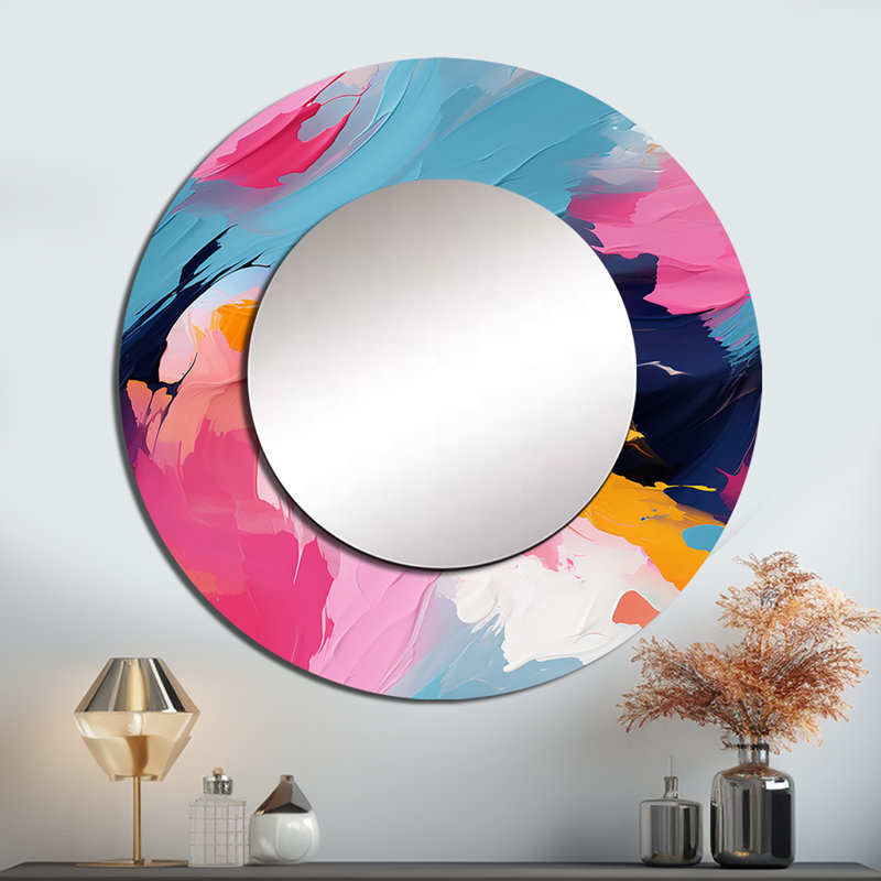 Colourful Paint Swirl Bliss - miroir mural abstrait, miroir décoratif rond moderne, impression d'art en métal, 36 po x 36 po