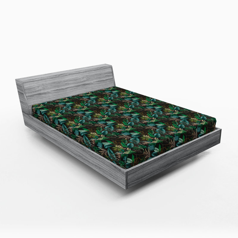 Drap-housse Ambesonne, Vert, bleu sarcelle, gris foncé / floral, Drap-housse de taille très grand