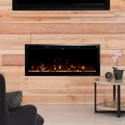 Foyer électrique encastré ou mural 42 "Aerus, compatible avec Alexa ou Google Home, bûches et cristaux, télécommande