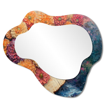 «Chrysanthemums Flowers On A Top of Wooden Slide I - Chrysanthemums Cloud», miroir mural décoratif traditionnel, imprimé sur métal