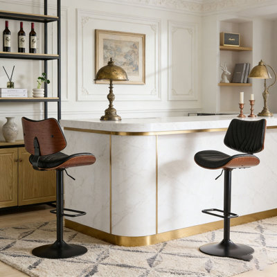 Tabourets de bar modernes pivotants à 360 ° en cuir noir réglables