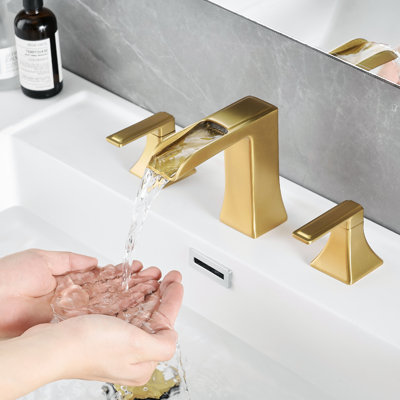 8 Inch Widespread Bathroom Faucet In Gold, With Ceramic Cartridge And Deck-Mounted Basin Mixer Manual Operation
