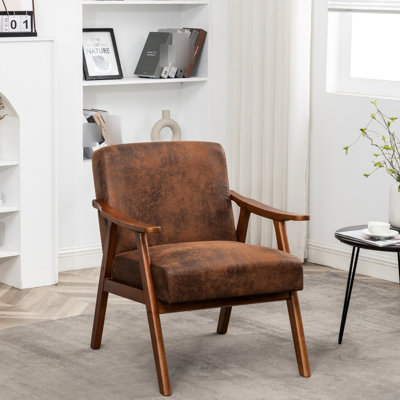 Chaise d'appoint brune avec fabrication en bois massif et revêtement en microfibre, microfibre de style Mid-Century moderne, élégance