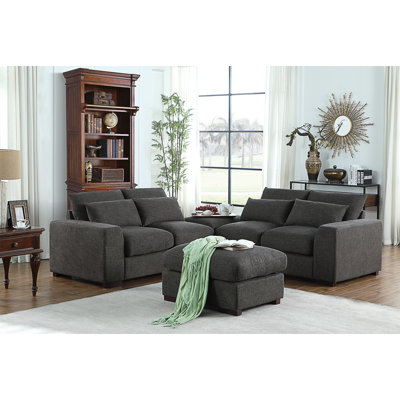 Biaggio Linen Blend Sectional with 2 Ottomans,Sectional Couch