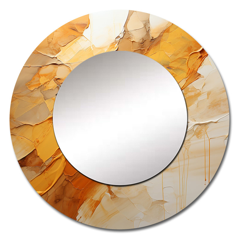 Amber Glow II - miroir décoratif paysager, miroir mural rond jaune, impression d'art en métal, 29 po x 29 po