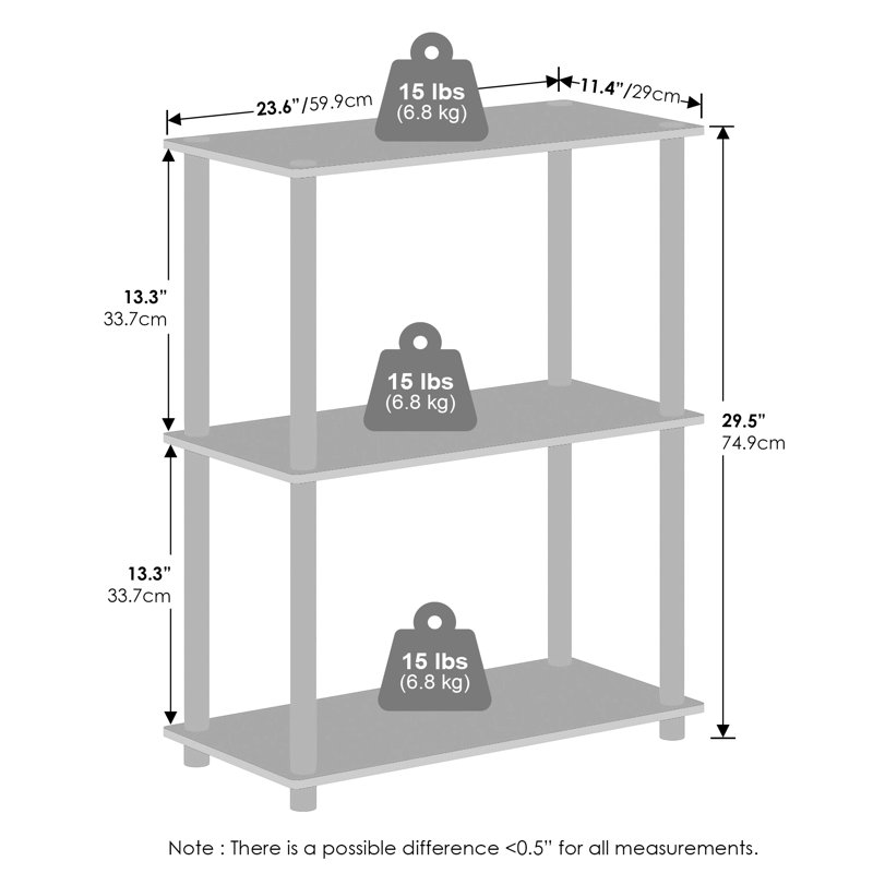 Walcott 3-Tier Multipurpose Bookcase, Shelf Display Rack with Square Tube, Beech/White, (2 Shelves) 29.6"H x 23.6"W x 11.6"D