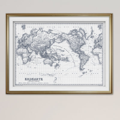 Vintage World Map IV Blue Outline' Graphic Art Print