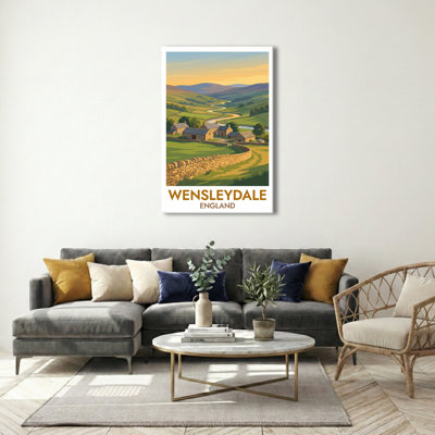 Wensleydale, England - Romantic Travel Poster Of The Yorkshire Dales' Rolling Hills. Giclee Print On Wrapped Canvas. Wall Art, Home Decor - Regions & Scenic Areas, England - Wrapped Canvas Print