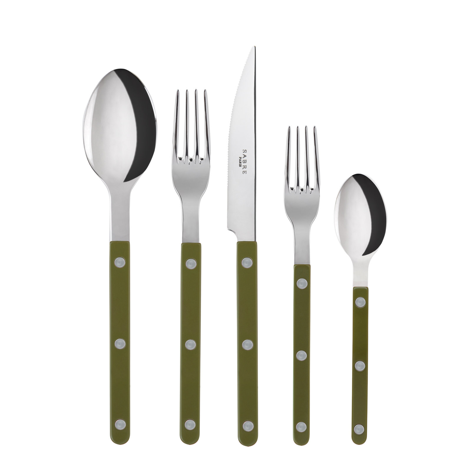 Sabre Paris Bistrot Solid Stainless Steel Flatware Set | Green Fern Set of 5