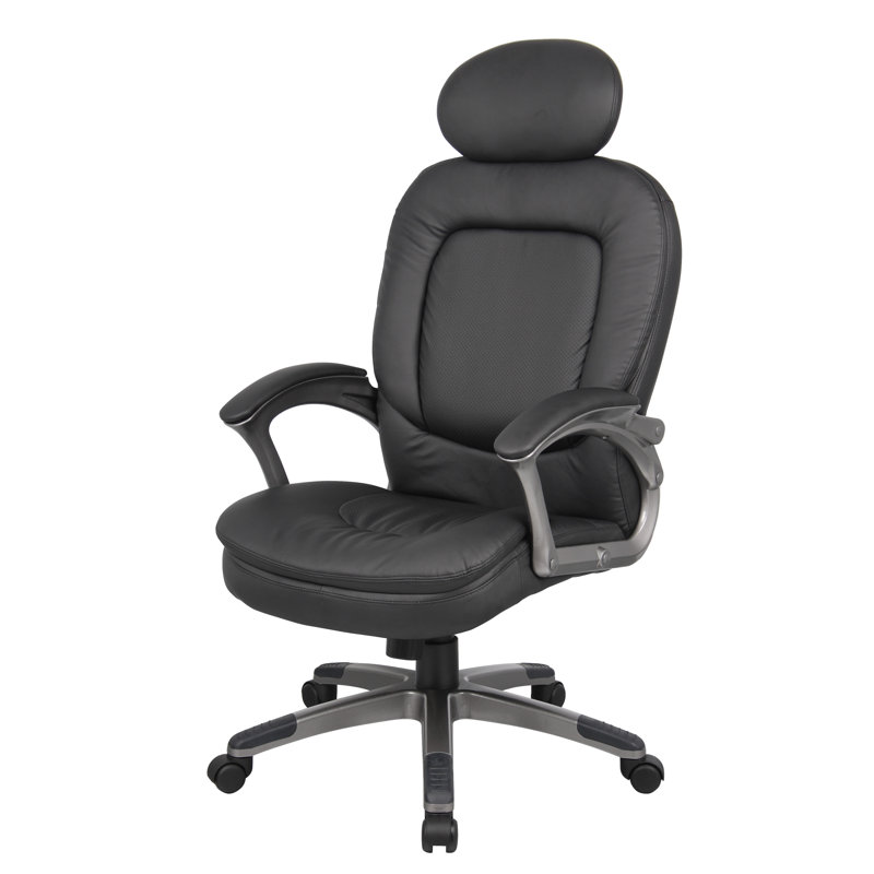 Pewter Finish High-Back Executive Leather Swivel Chair with Pillow Top