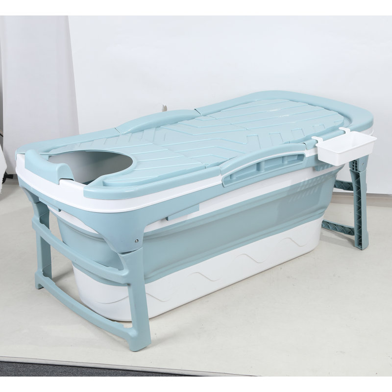 Portable Folding Bathtub with Lid, 235L/62.1 Gal Freestanding Ergonomic Adult Insulated Soaking Bathtub, Extra Large Collapsible Hot SPA Ice Bath Tub for Bathroom  