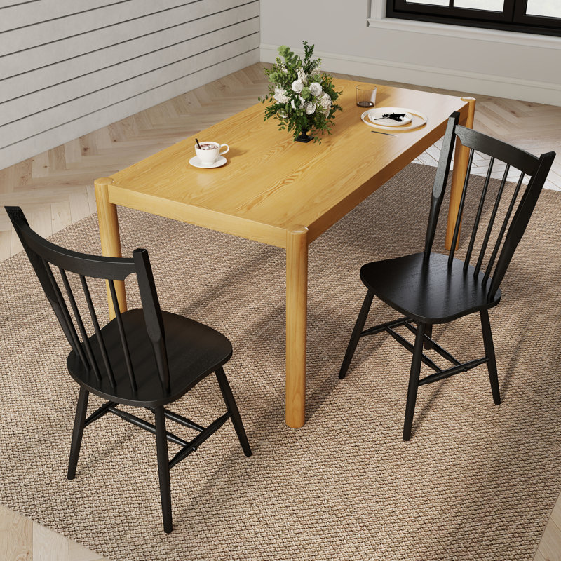 Modern Farmhouse Dining Set - Solid Wood Table & Windsor Chairs - 3/5/7 Piece Kitchen Set In Multiple Finishes, Brown, Black