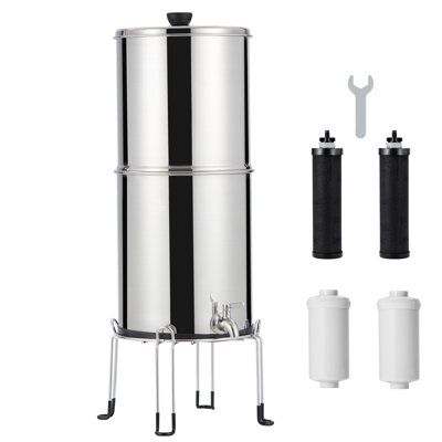 Système de filtration d'eau par gravité de 2,25 gallons, système de filtration d'eau de comptoir en acier inoxydable avec 2 filtres et support pour la maison, le camping, les véhicules récréatifs et la pêche
