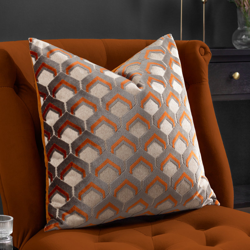 Murri Geometric Square Cushion, Orange/Grey