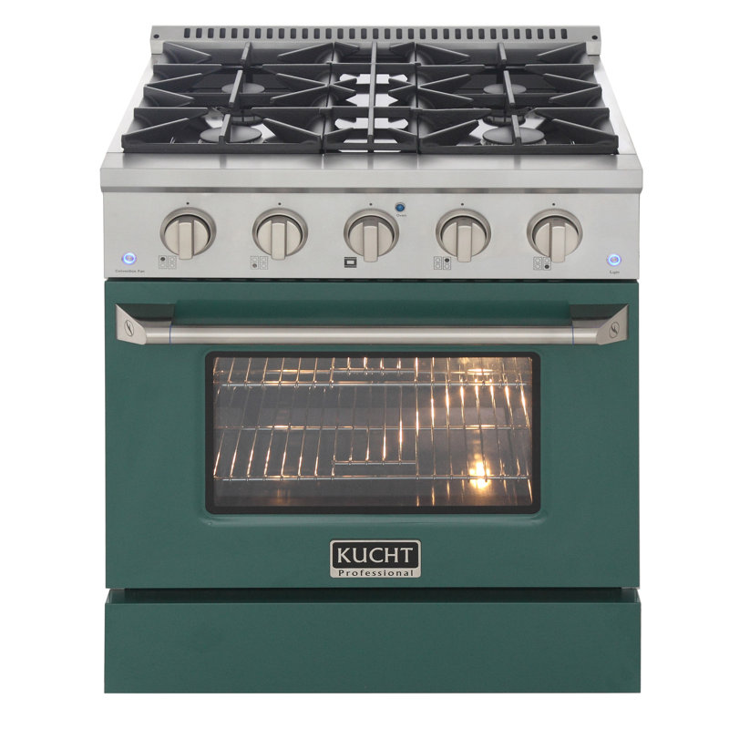 Pro-Style 30 in. 4.2 cu. ft. 4-Burner Freestanding Gas Range with Convection Oven, Green, Liquid Propane