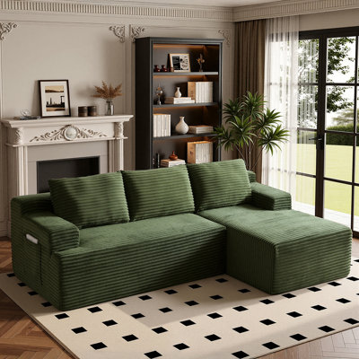 105" Compression Modern L-Shaped Modular Sectional Sofa With Chaise Lounge, Soft Corduroy Upholstery Boneless And Deep Seating Cloud Couch Design