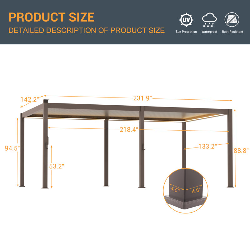 LED Strip Lights Full Aluminum Louvered Pergola with Adjustable Roof & Drainage System, All-Weather Heavy Duty Outdoor Patio Pergola, Shade Structure for Backyard Deck Garden Pool Lawn Porch