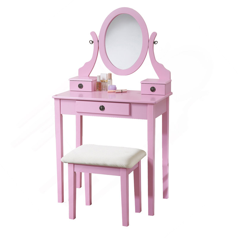 Ensemble coiffeuse et tabouret de maquillage Moniys, Pink