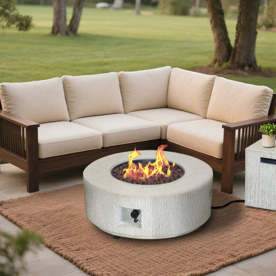 Table de foyer d'extérieur ronde 36 po, foyer au gaz propane 50 000 BTU avec couvercle en acier, gris
