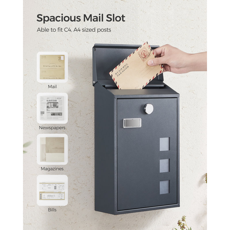 Bellburns Steel Wall Mounted Post Box, Grey
