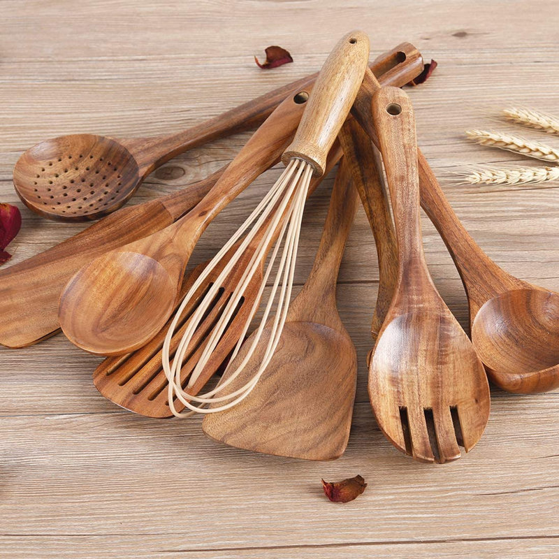 AIRPJ 11 -Piece Wood Cooking Spoon Set with Utensil Crock & Reviews ...