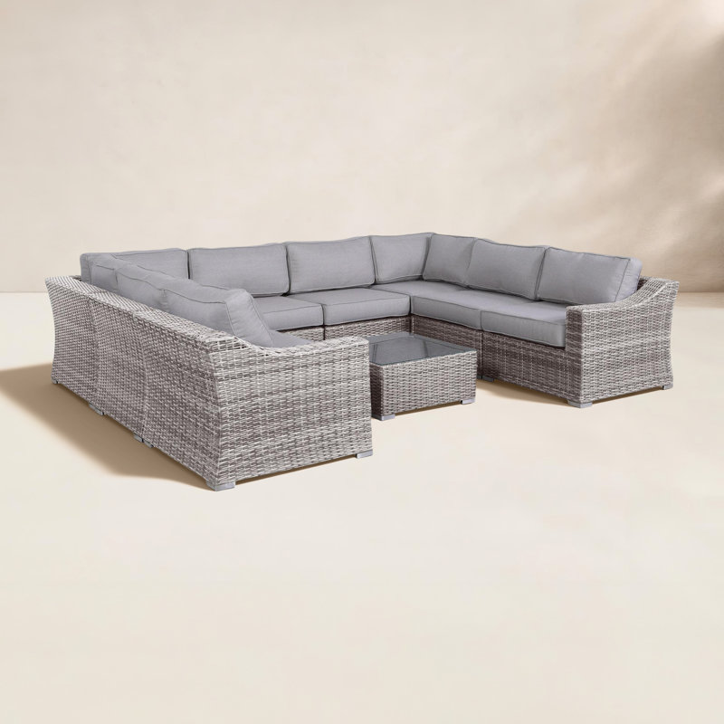 Saffi Wicker Fully Assembled 6 - Person Seating Group with Cushions, Olefin Gray, Mixed Gray