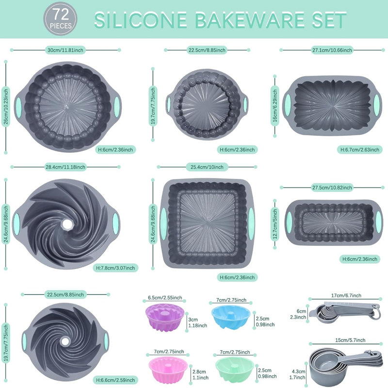 Silicone Nonstick Baking Pans Set, Easy Release Oven 72 Pieces Silicone Pan for Kitchen