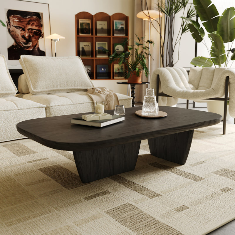 Table basse rectangulaire de 51 po de style Mid-Century moderne, table basse en bois massif pour le salon, Noir