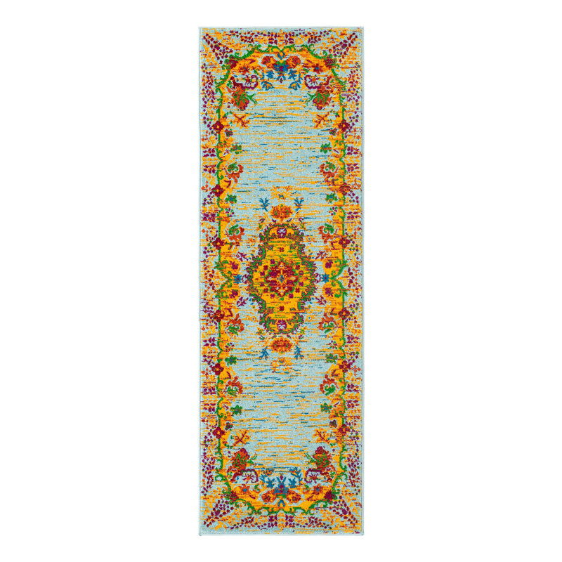 Tapis turquoise Aqua_Unique Loom Antigua, Tapis de couloir 2 pi x 6 pi
