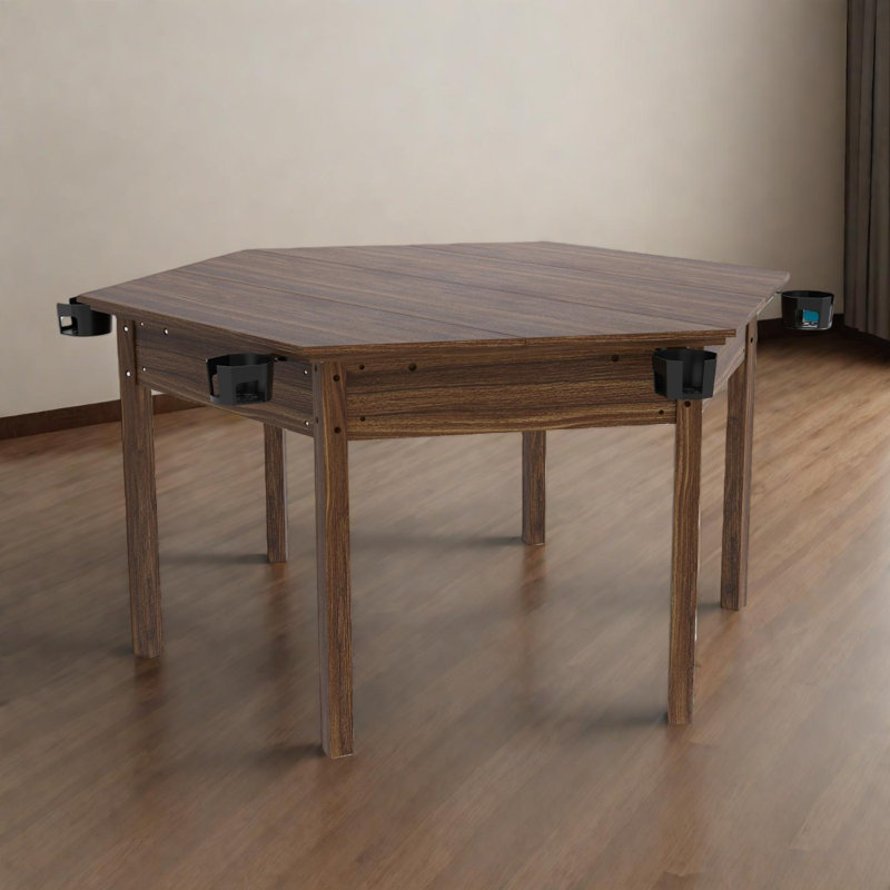 Table de jeu hexagonale pour 6 joueurs avec plateau de salle à manger amovible, aire de jeu encastrée et porte-gobelets rotatifs