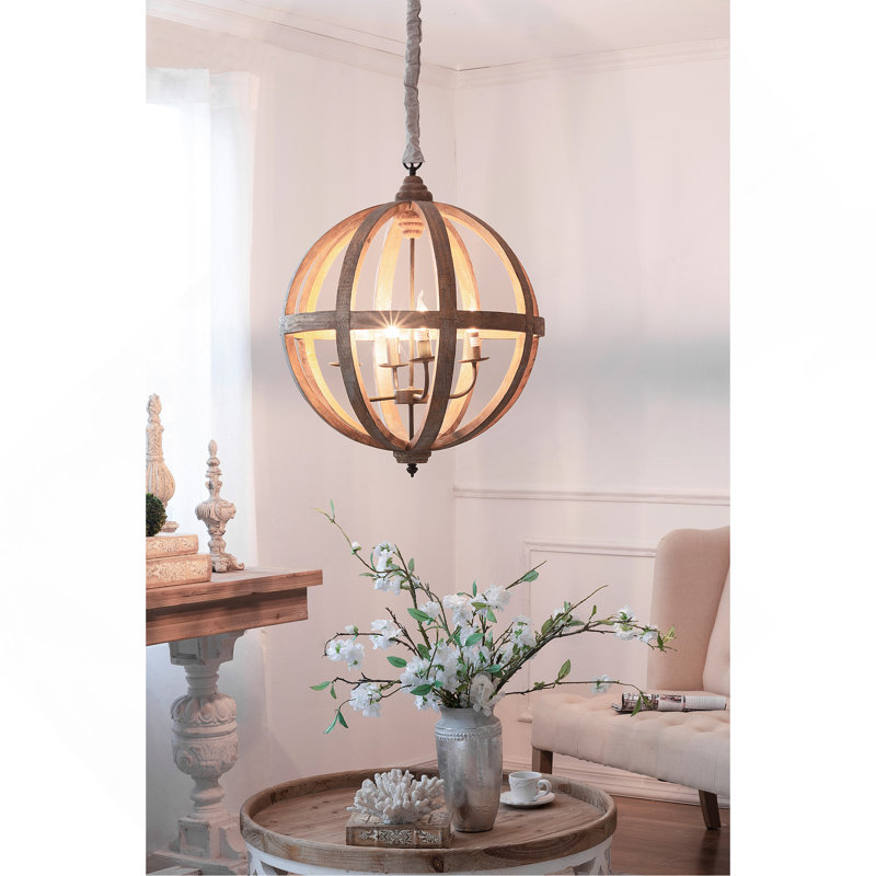 Lustre en bois à 4 lumières, luminaire suspendu avec chaîne réglable pour le vestibule de la salle à manger de la cuisine, ampoule non incluse