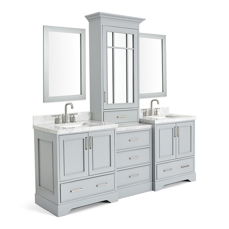 85'' Double Bathroom Vanity with Carrara Marble Top, Gray