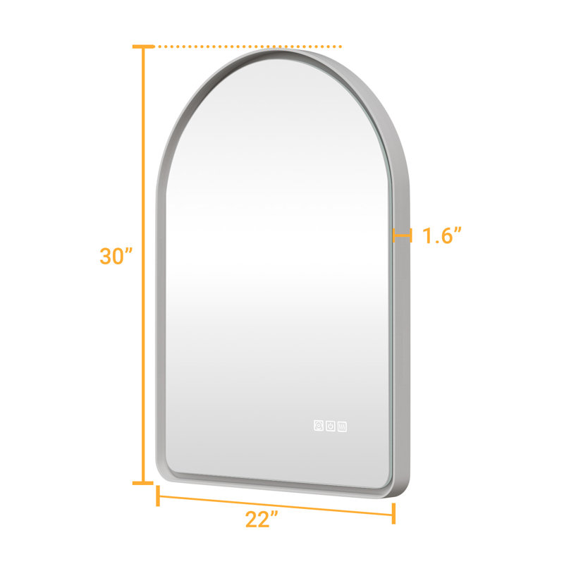 Miroir de salle de bain Arch Led avec désembueur - Miroir mural flottant rétroéclairé blanc, certifié ETL & FCC