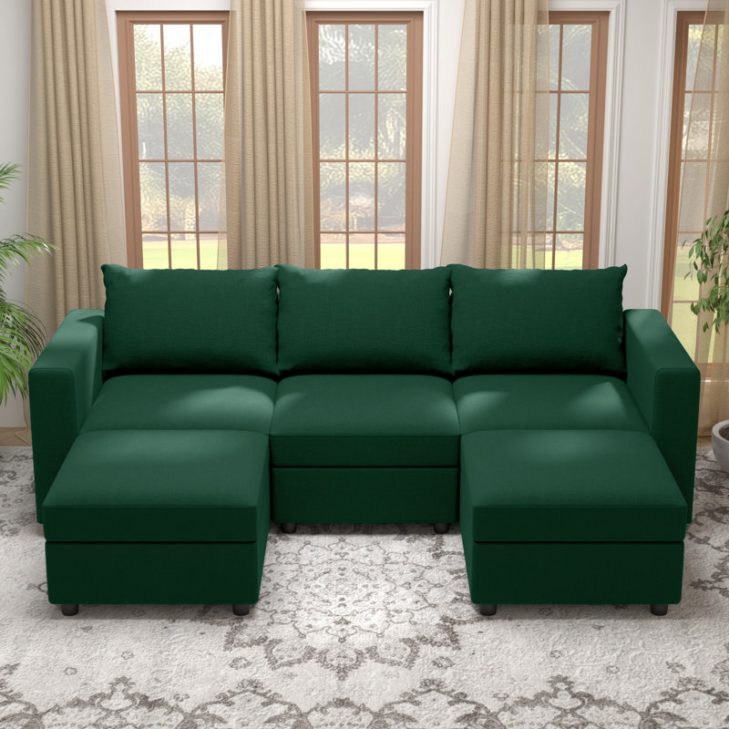 BOX MODULE STO SOFA 90'' 5 Piece Upholstered Modular Sectional Sofa with Storage, Green Cotton Blend