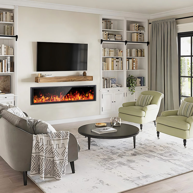 Recessed And Wall Mounted Electric Fireplace, 18.11" H x 80" W x 4.49" D